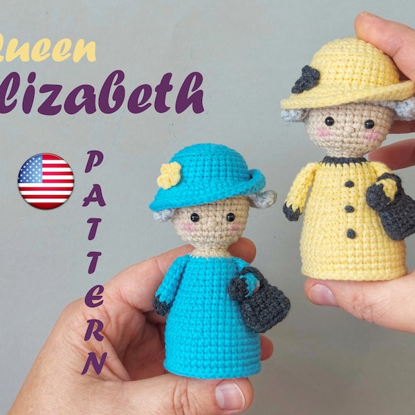 Queen Elizabeth crochet pattern mini Amigurumi doll PDF Tutorial in English (USA terms)  | two variations