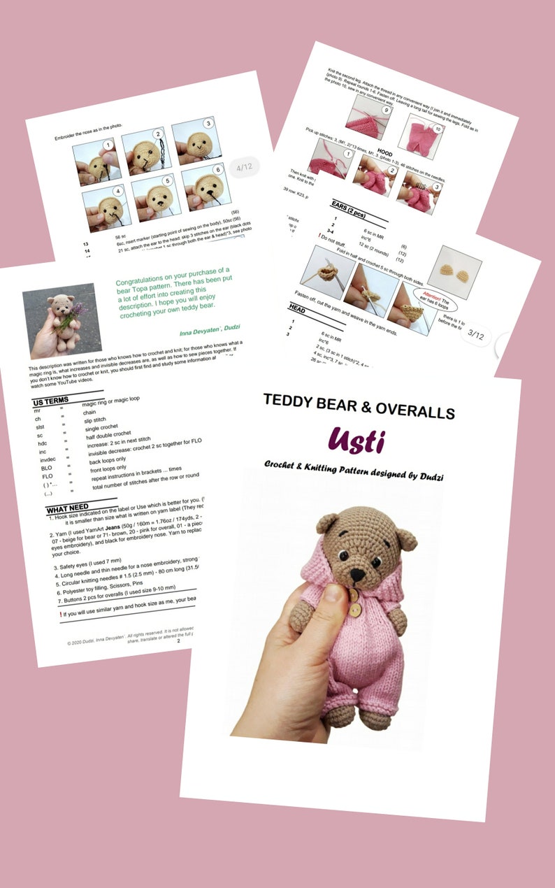 Teddy Häkelanleitung Amigurumi Häkelanleitungen Tiere gehäkelt Kleidung für winzige Teddybären gestrickt Häkelanleitung PDF Tutorial Bild 4