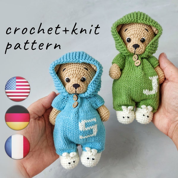 Teddy bear crochet pattern Amigurumi crochet patterns - crochet animals - tiny Teddy Bear Clothes (knitted) - Häkelanleitung PDF Tutorial