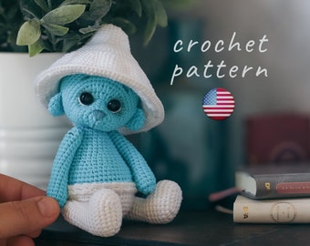 Amigurumi crochet pattern blue cat Mushroom ( like Smurf) - fantasy crochet animals - Mushroom crochet pattern