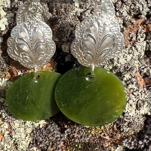 Nephrite Jade Earrings: California Green Jade, Sterling Silver handmade