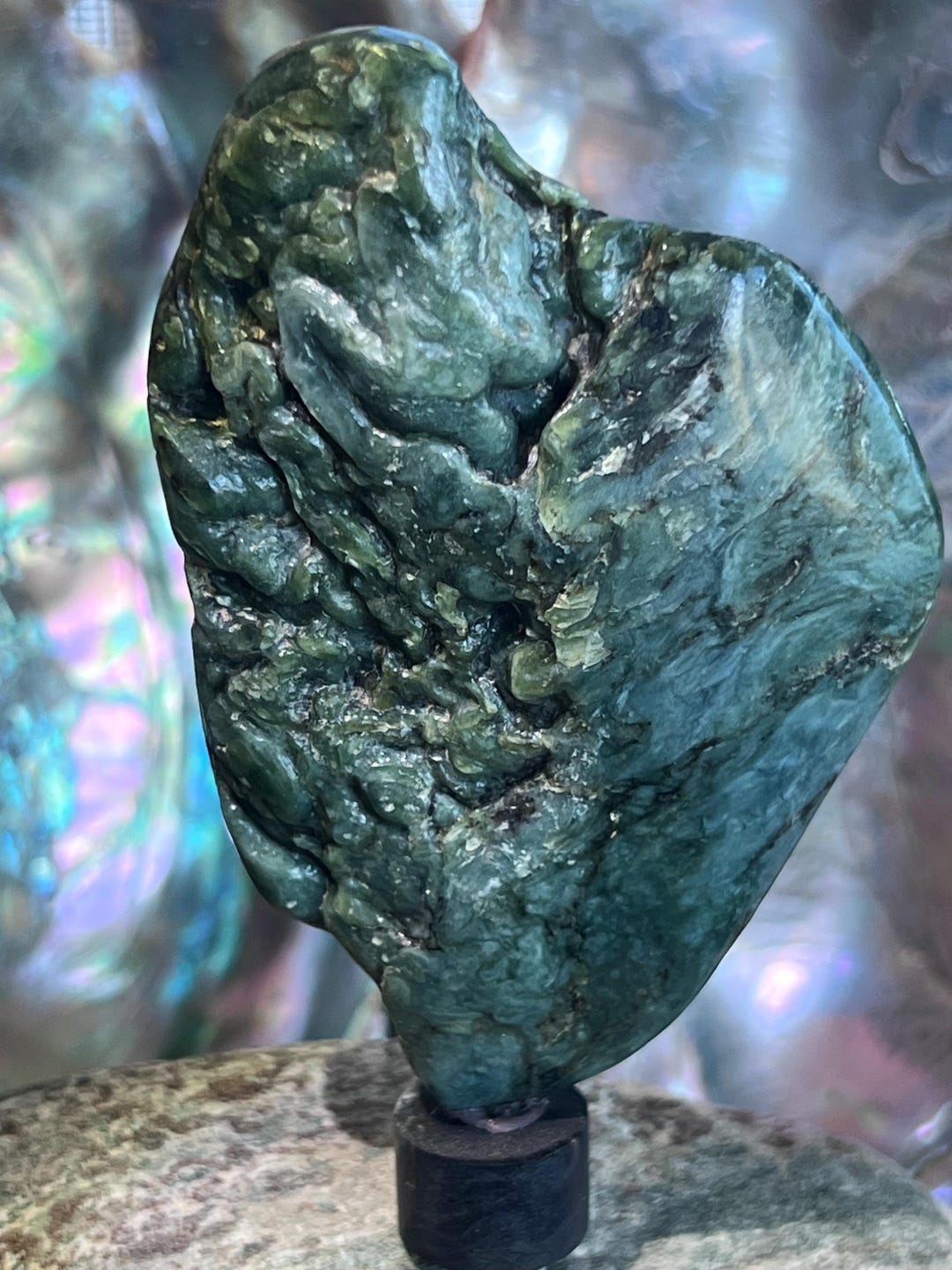 Six Rivers Jade California Nephrite Jade Specimen Sculpture: Hand-carved Vein Display ...