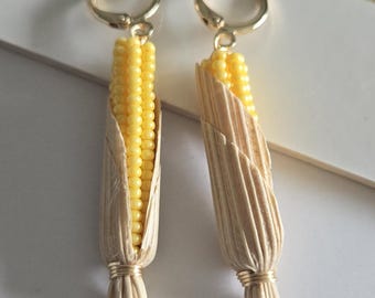 Boucles d'oreilles corn Elote Huichol, bijoux mexicains, art perlé, boucles d'oreilles amérindiennes, travail de perlage