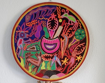 Huichol Yarn Painting, Mexican Folk Art Frame (15.75")