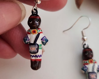 Hand-Painted Clay Earrings, Wixarika Huichol Mexican Jewelry