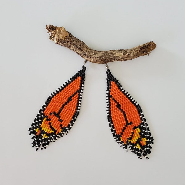Butterfly Huichol earrings, Mexican earrings, Mexican jewelry, Beaded jewelry, Monarca, Native American earrings, Mexican art, Beadwork