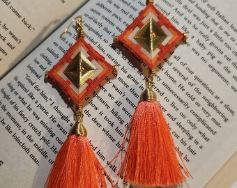Boucles d'oreilles oeil de Dieu huichol, boucles d'oreilles pampilles mexicaines