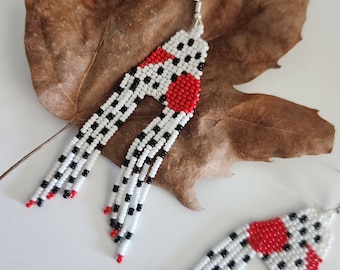 Boucles d'oreilles huichol, franges à pois, bijoux mexicains