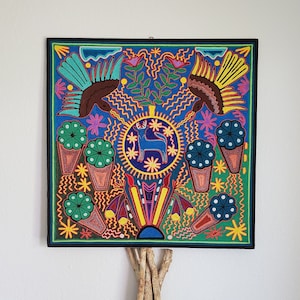 Huichol Frame Art, Huichol decoration, Yarn painting, Handmade art, Wixarika, Huichol culture, Mexican art, Mexican decor, 23.75 x 23.75