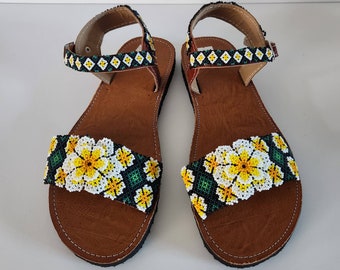 Sandales perlées huichol, chaussures d'art folklorique mexicain, taille 9 États-Unis