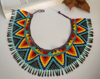 Handmade Huichol Beaded Necklace, Mexican Art