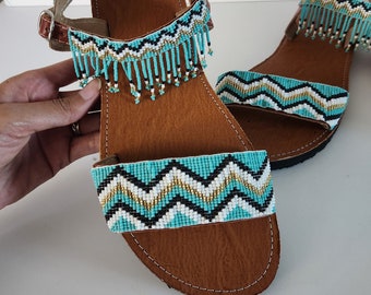 Sandales perlées huichol, chaussures d'art folklorique mexicain, taille 9 États-Unis