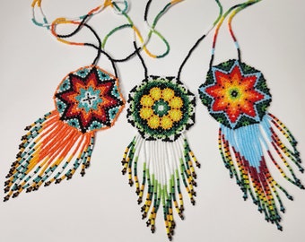 Huichol Beaded Necklace, Mexican Folk Art Jewelry