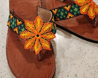 Sandales perlées huichol, chaussures d'art folklorique mexicain, taille 8 États-Unis
