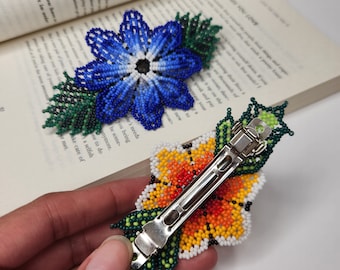 Handmade Huichol Beaded Hair Clip, Mexican Floral Hair Accessory