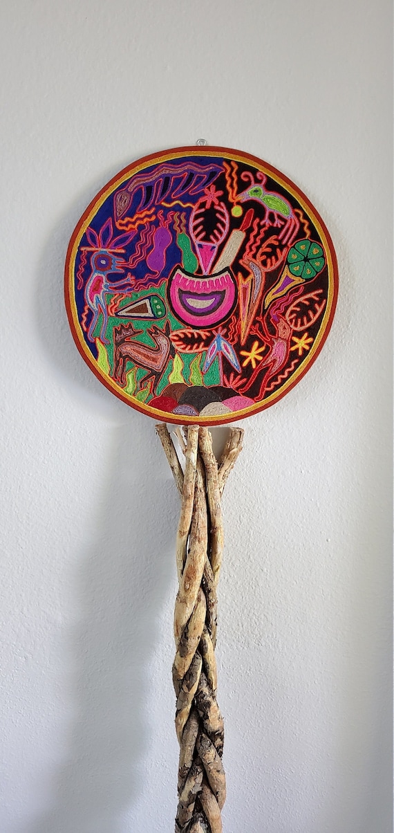 Huichol Yarn Painting, Mexican Folk Art Frame (15.75")