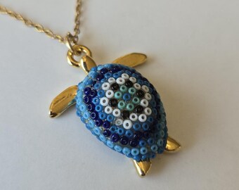 Collier tortue en perles fait main, Wixarika Bijoux d'art populaire