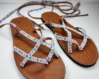 Sandales spartiates huichol faites main, art folklorique mexicain, taille 9