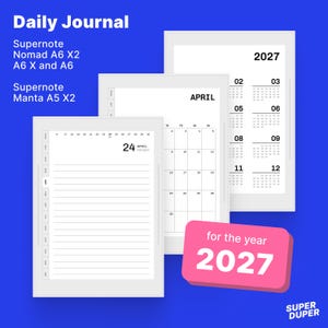 Daily Journal Template 2027 for Supernote (A6X2 / A6X / A6 / A5X2)