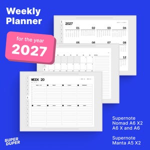 Weekly Planner 2027 for Supernote (A6X2 / A6X / A6 / A5X2)