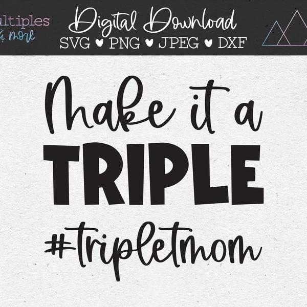 Make It a Triple Triplet Mom SVG | DIY Mother's Day or Other Gift | Cricut, Silhouette, cut file | shirt, mug, wine glass | funny | HTV