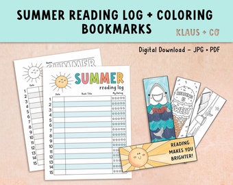 Summer Reading Log for Kids / Coloring Bookmarks / Printable Activity