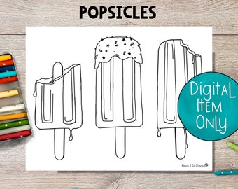 Popsicle Coloring Etsy
