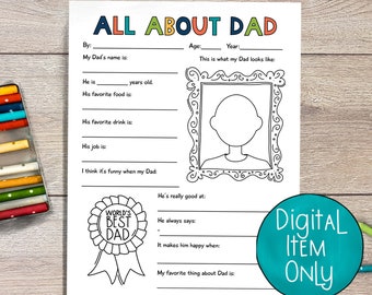 All About Dad Gift for Father's Day / Printable Coloring Card for kids / Dad gift