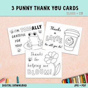 Coloriage merci Punny pour les enfants / Trois cartes / Merci un café au lait / Je vous suis vraiment reconnaissant / Imprimable en téléchargement numérique