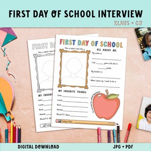First Day of School Interview / Printable Back to School Activity  / All About Me Questionnaire