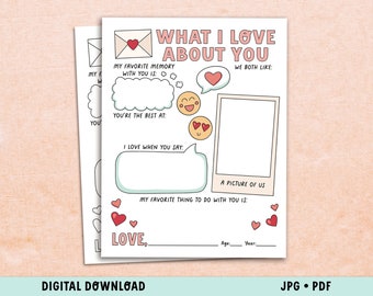 Cosa amo di te stampabile: biglietto di San Valentino per bambini (download digitale)