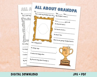 All About Grandpa Gift for Father's Day / Printable Coloring Card for kids / Grandpa gift Valentine's