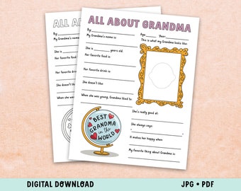 All About Grandma Gift for Mother's Day / Printable Coloring Card for kids / Grandma gift Valentine's