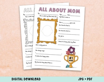 All About Mom Gift for Mother's Day / Printable Coloring Card for kids / Mom gift
