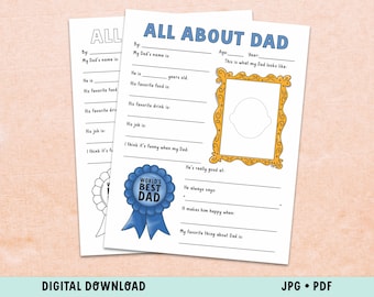 All About Dad Gift for Father's Day / Printable Coloring Card for kids / Dad gift