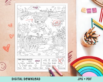 Color and Find Hidden Object Coloring Page / Printable Activity Page