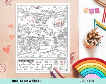 Color and Find Hidden Object Coloring Page / Printable Activity Page