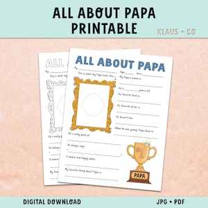 All About Papa Gift for Father's Day / Printable Coloring Card for kids / Grandpa Papa gift