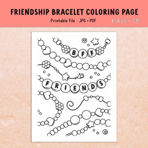Página para colorear de pulsera de la amistad con líneas en negrita / Actividad imprimible para el día de San Valentín