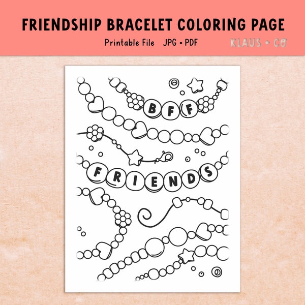 Friendship Bracelet Coloring Page with Bold Lines / Printable Activity for Valentine's Day