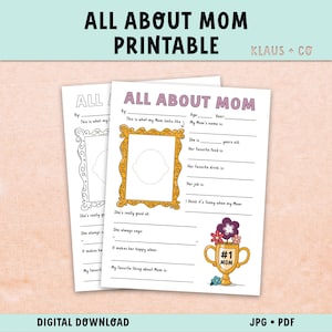 All About Mom Gift for Mother's Day / Printable Coloring Card for Kids ...