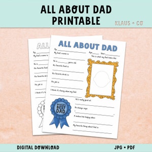 All About Dad Gift for Father's Day / Printable Coloring Card for kids / Dad gift