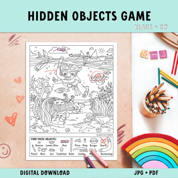 Color and Find Hidden Object Coloring Page / Printable Activity Page