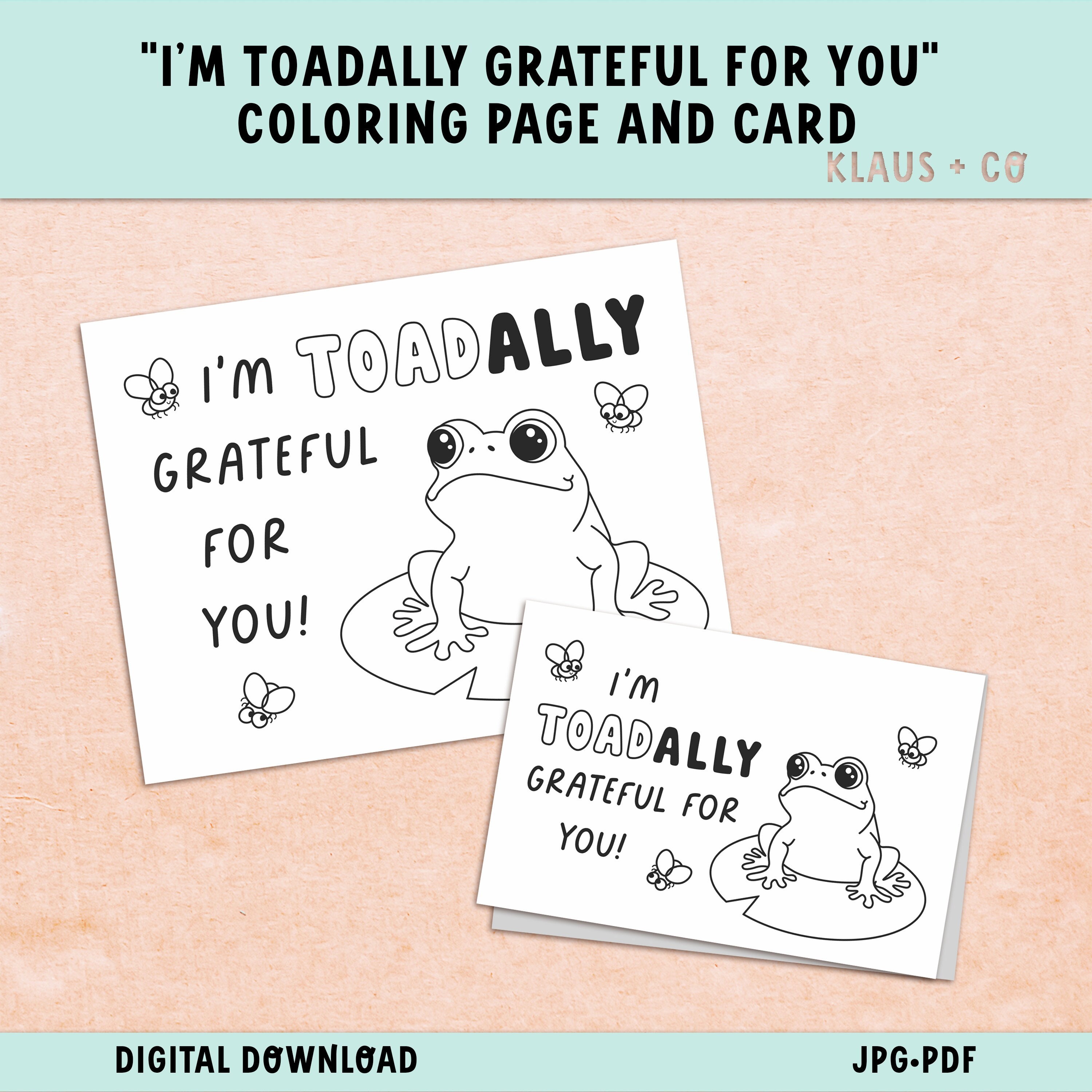 Frog Thank You Coloring Page: Punny Kids Card (digital Download