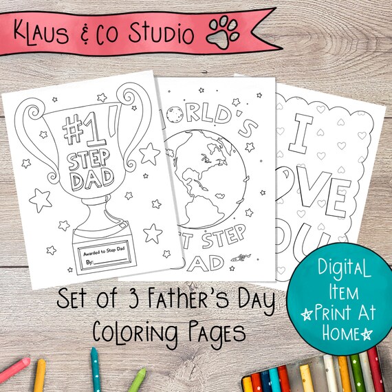 Step Dad Set Of 3 Coloring Pages For Father S Day Etsy