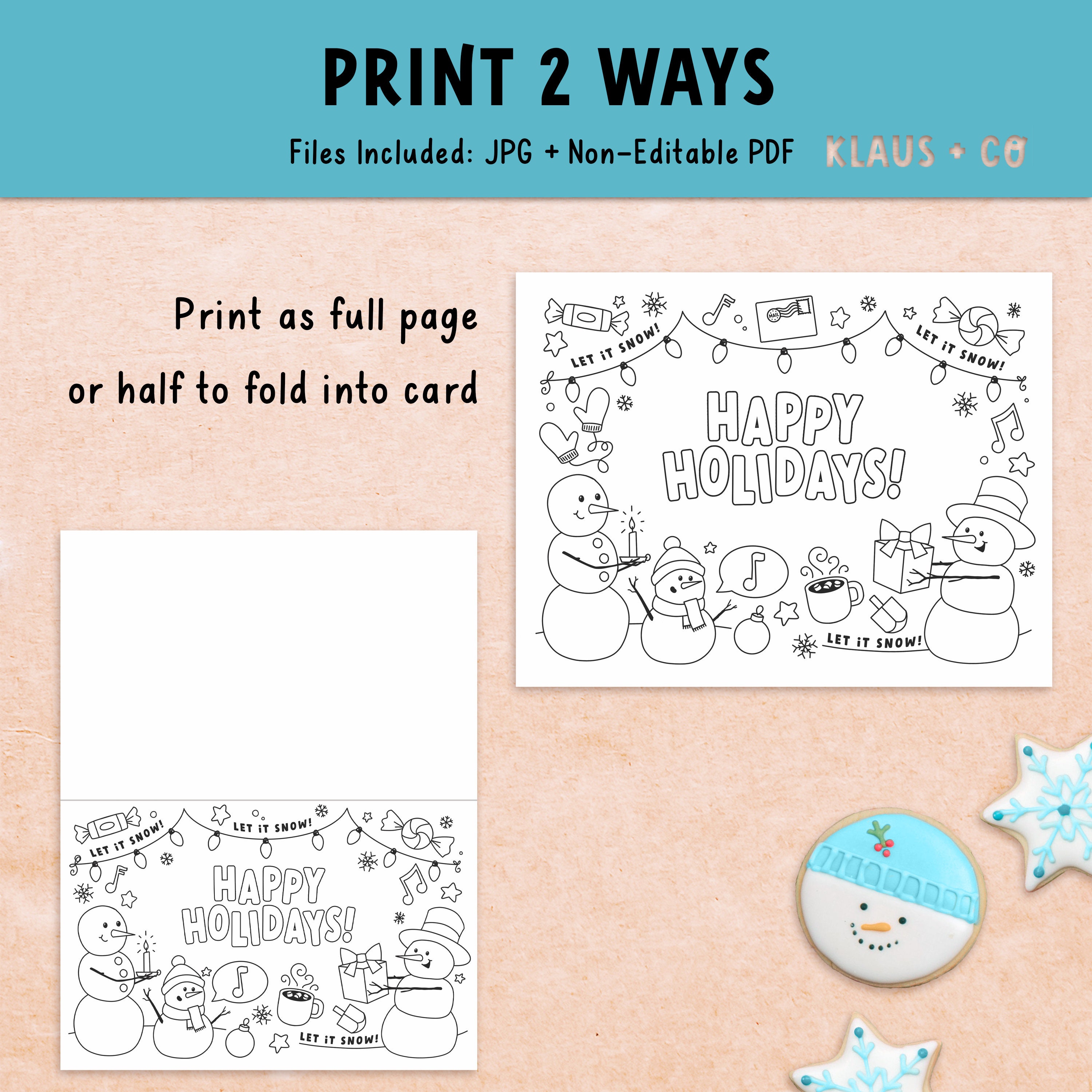 Happy Holidays Coloring Page and Card / Printable Activity / Digital ...