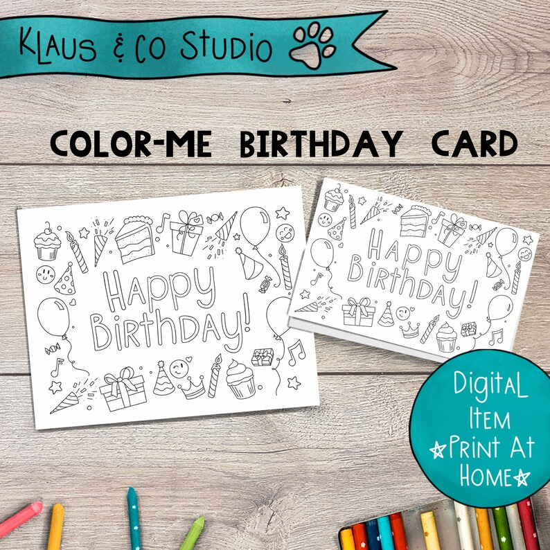 birthday card coloring page printable activity etsy