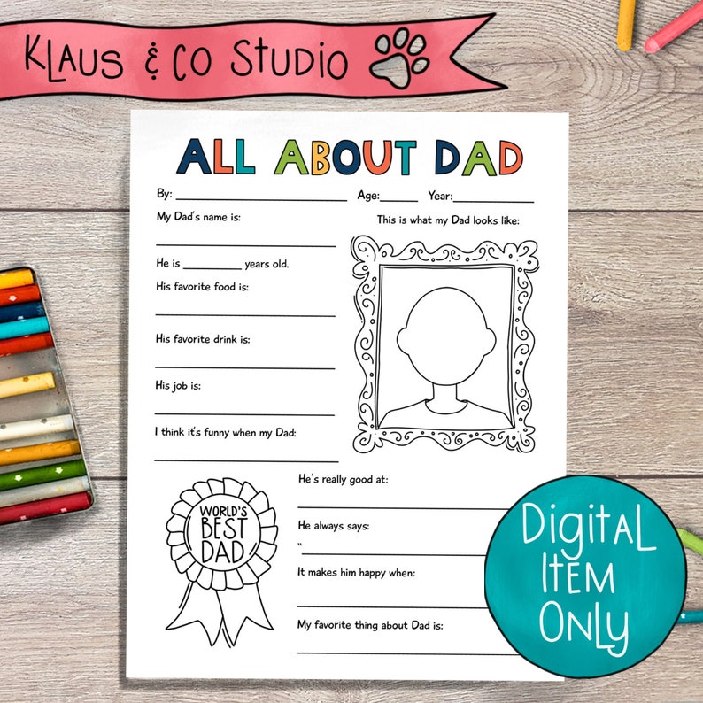 All About Dad Gift for Father's Day / Printable Coloring image 1