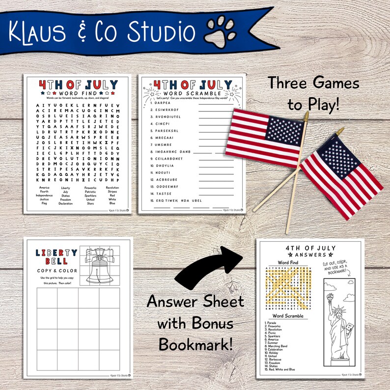 fourth of july printable games word search scramble