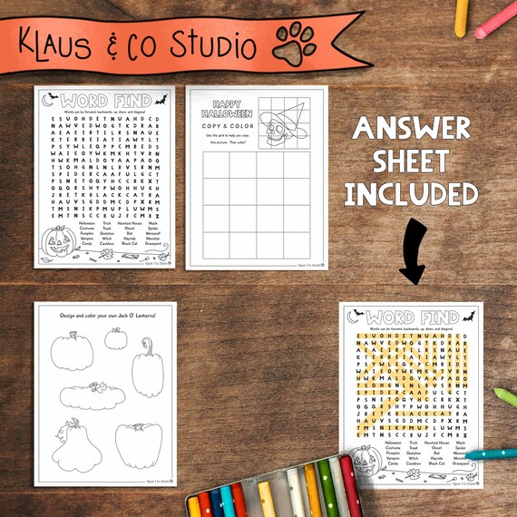 halloween printable activity pages word search grid etsy australia